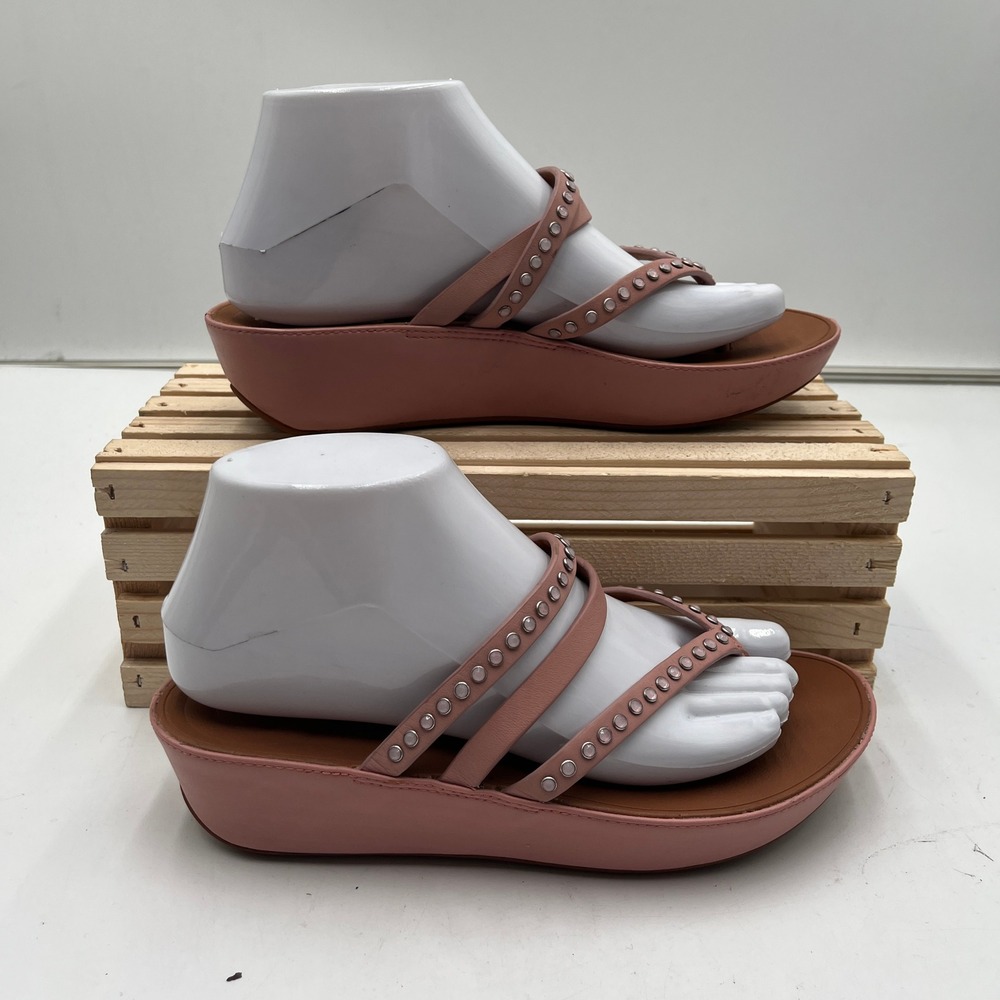 FitFlop Wedge Sandals US 7 Studded Strappy Microwobbleboard Pink Womens